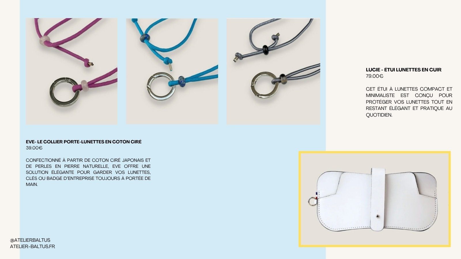 Lookbook spread: Eve eyeglass cord and Lucie case